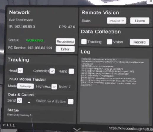 Configure XRoboToolkit full-body tracking and data transmission